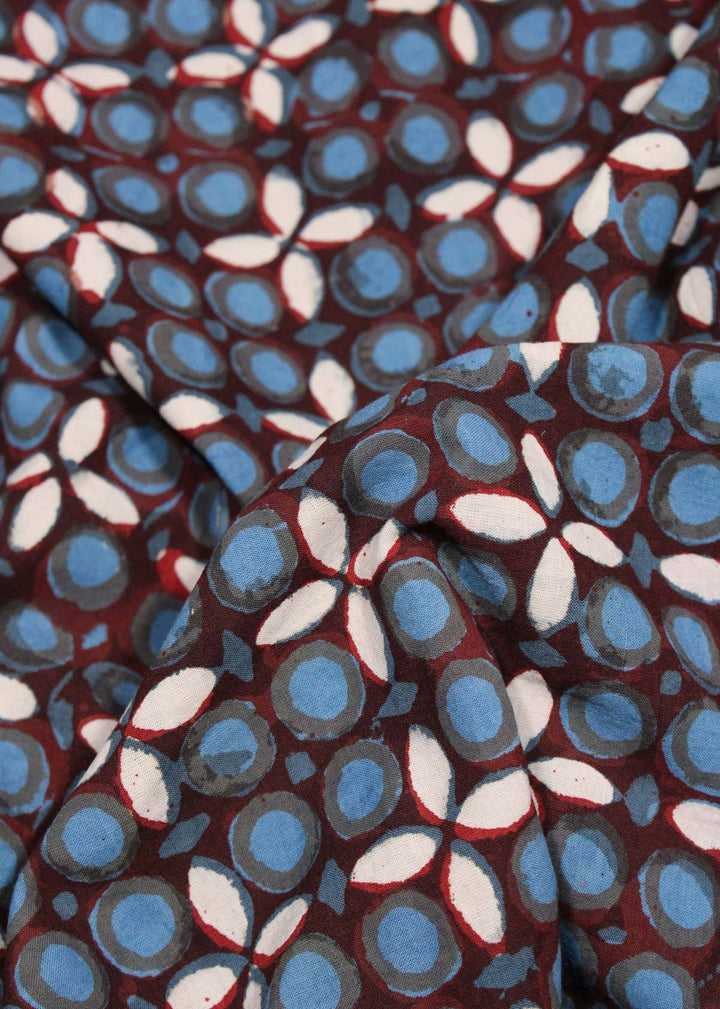 Starlight Lanes Rust Cotton Hand Block Printed Fabric