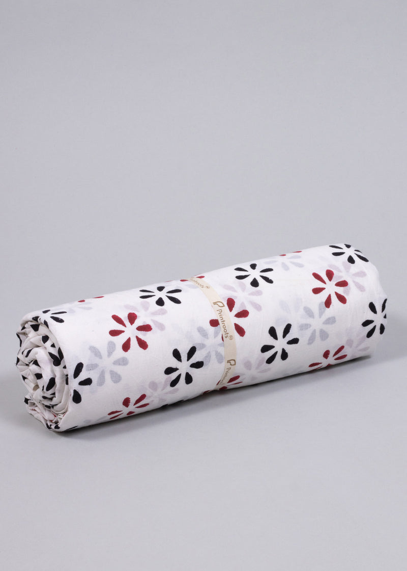 Daisies in the Daylight Red and Black   Cotton Hand Block Printed Fabric