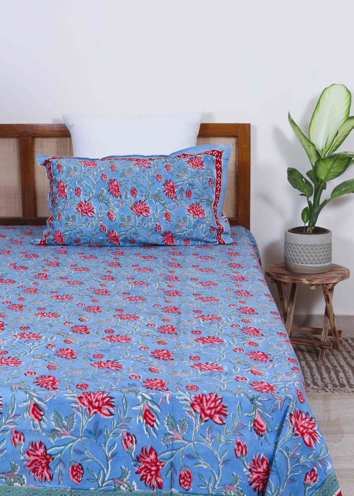 Ballad of the Lovelorn Blue Cotton Hand Block Printed Bed Linens