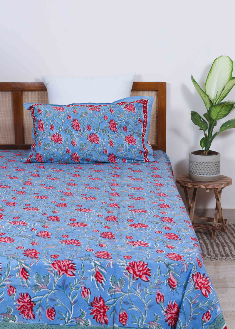 Ballad of the Lovelorn Blue Cotton Hand Block Printed Bed Linens