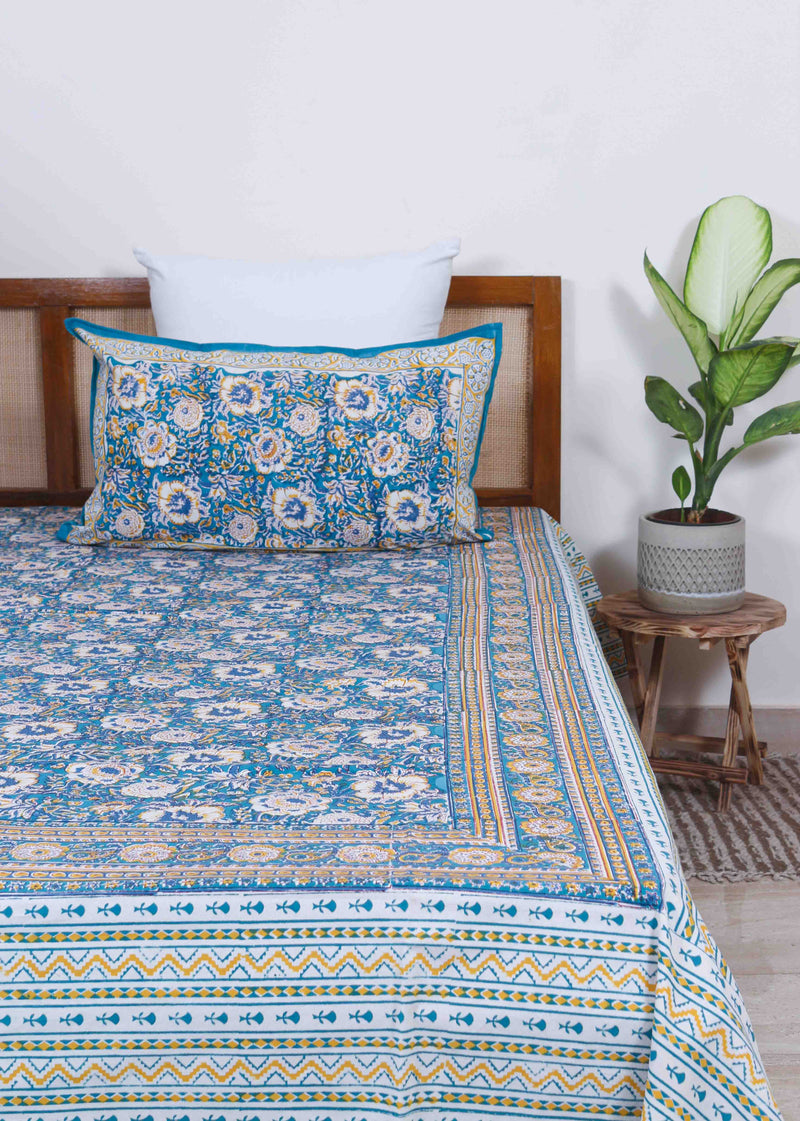 Rhythm of Blue Cotton Hand Block Printed Bed Linens