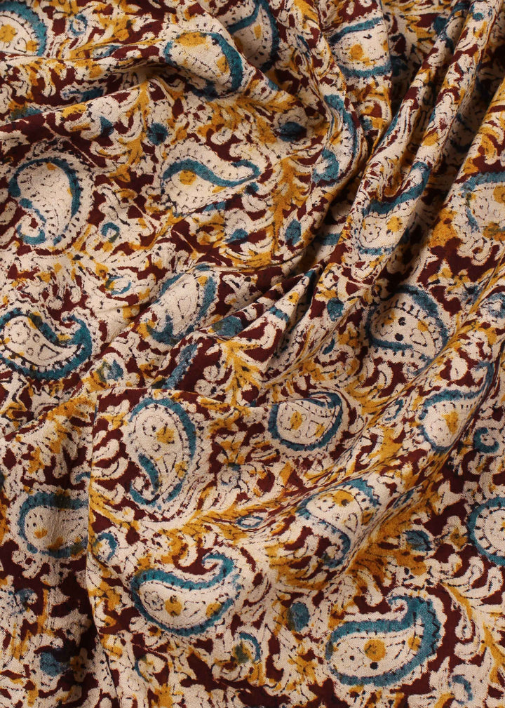 Kacchi Keri Dayglow Cotton Kalamkari Hand Block Printed Fabric