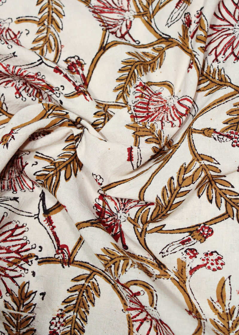 Dreaming Dahlias Cotton Hand Block Printed Fabric