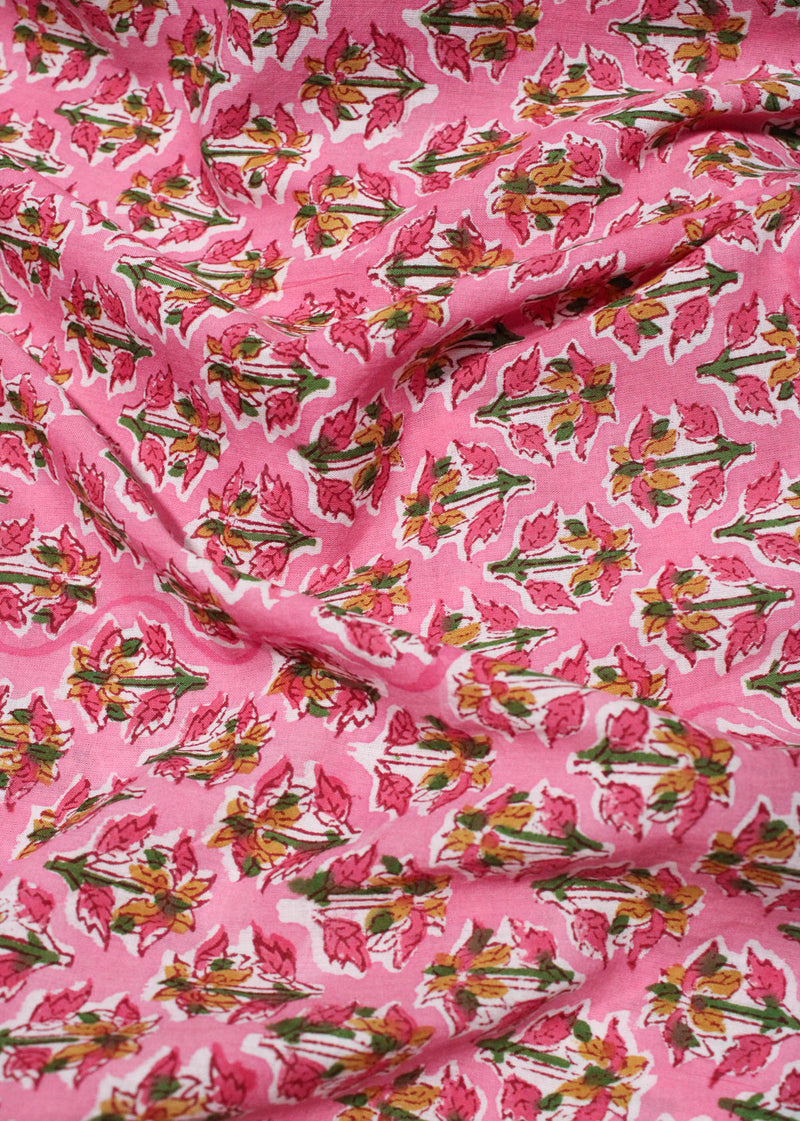 Coastal Light Pink Cotton Hand Block Printed Fabric