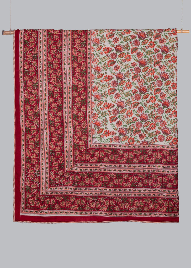 Crimson Aster Hand Block Printed Reversible Cotton Dohar