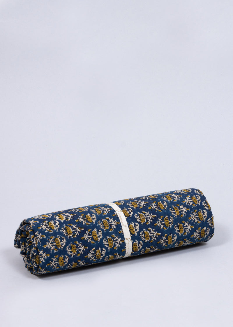 Chiming Buds  Blue Cotton Hand Block Printed Fabric