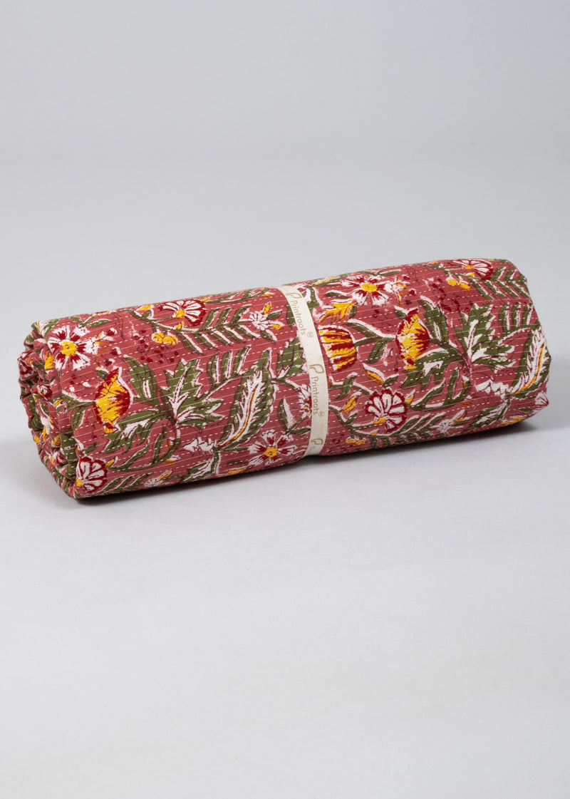 Aerial Ballet Red Cotton Hand Block Printed Kantha Fabric