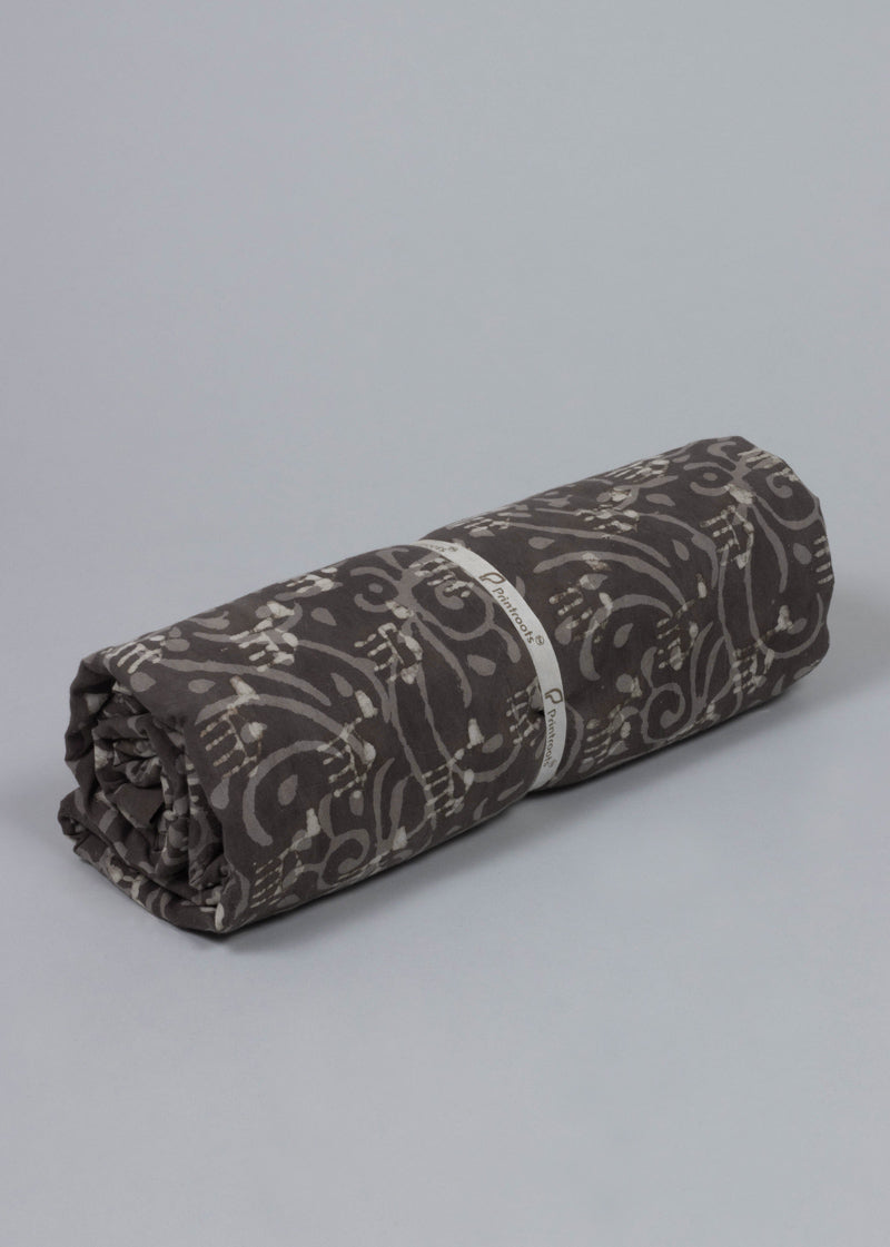 Camel Taupe Gray Hand Block Printed Fabric (1.00 Meter)