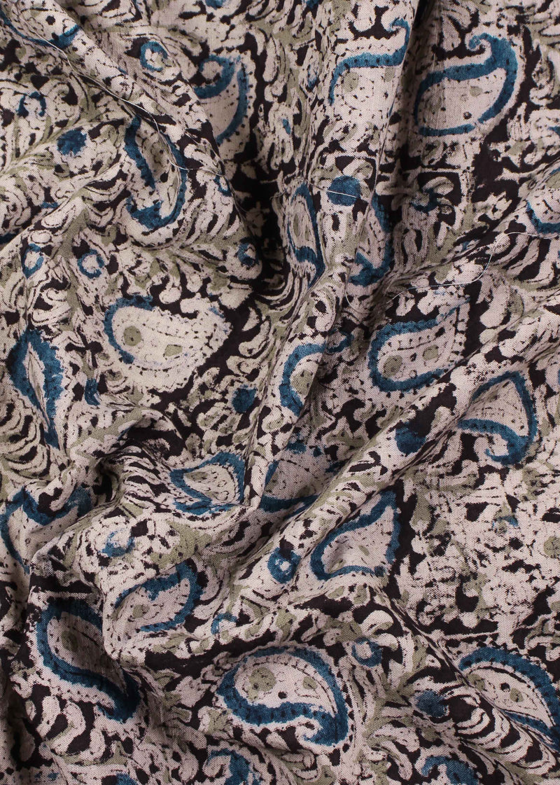 Kacchi Keri Nocturne Cotton Kalamkari Hand Block Printed Fabric (3.00 Meter)