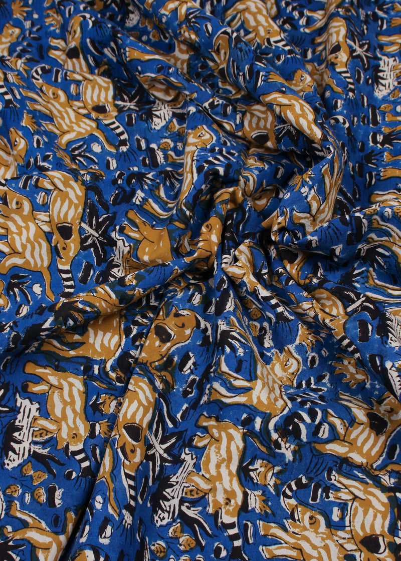 Grazing Blue Cotton Hand Block Printed Fabric