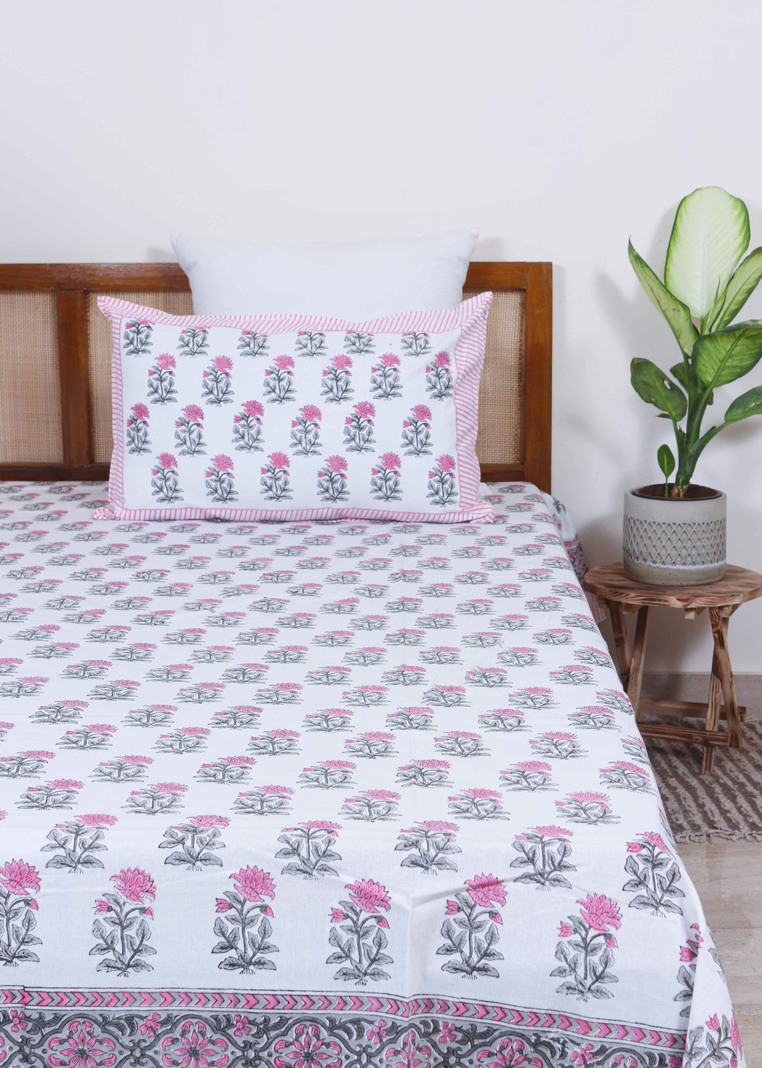 Blushing Light Cotton Hand Block Printed Bed Linens