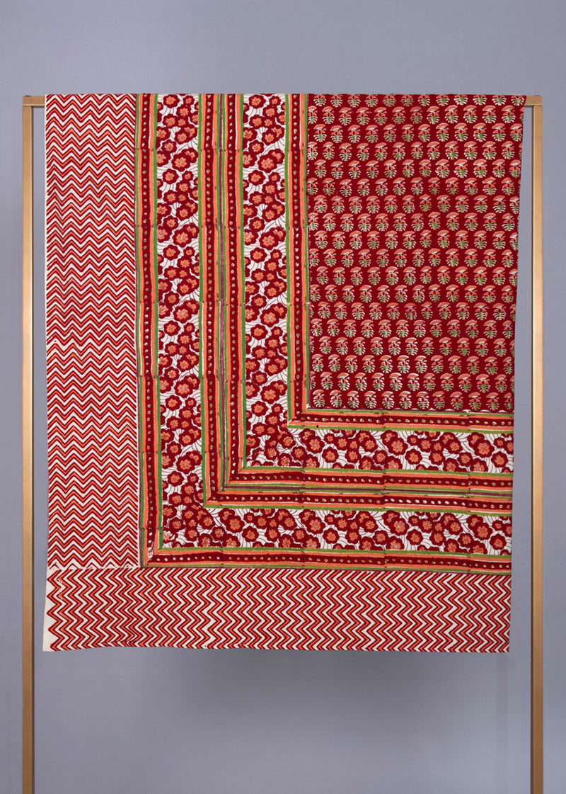 Crimson Cold Hand Block Printed Cotton Bedsheet