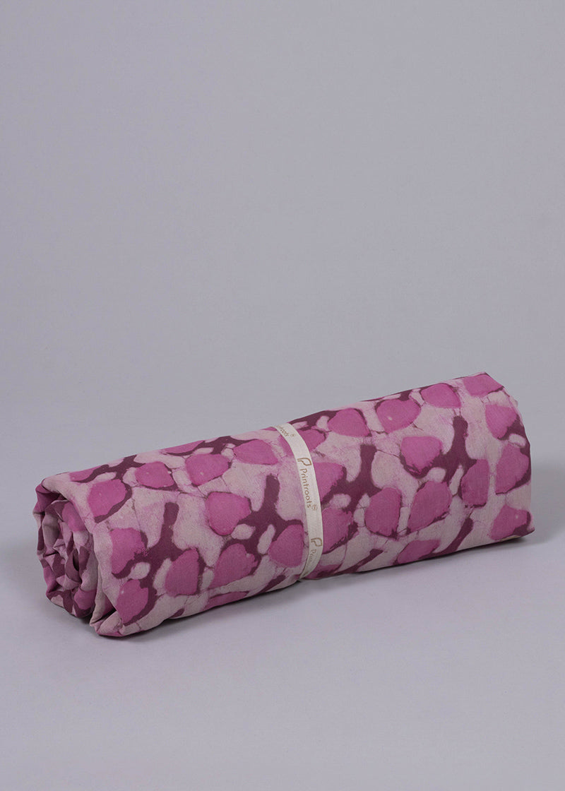 Three Leaves Taffy Pink Hand Block Printed Chanderi Fabric