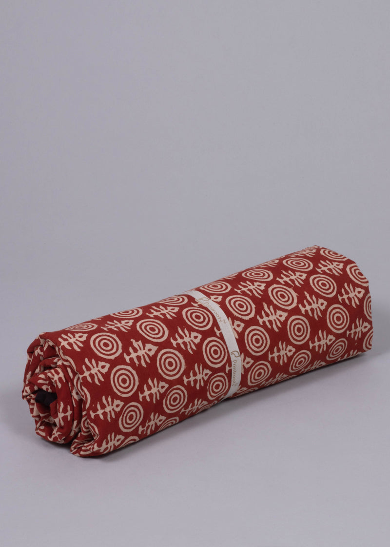 Helixes Cherry Red Cotton Hand Block Printed Fabric (2.50 Meter)
