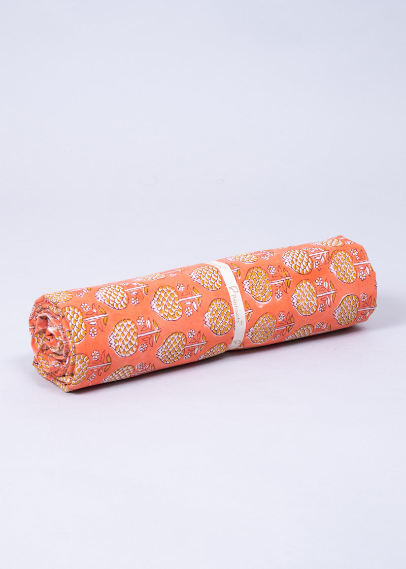 Tangerine Honey Cotton Hand Block Printed Fabric (3.00 Meter)