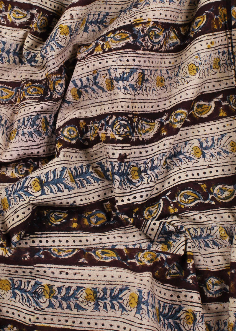Walls of Eden  Night Cotton Kalamkari Hand Block Printed Fabric