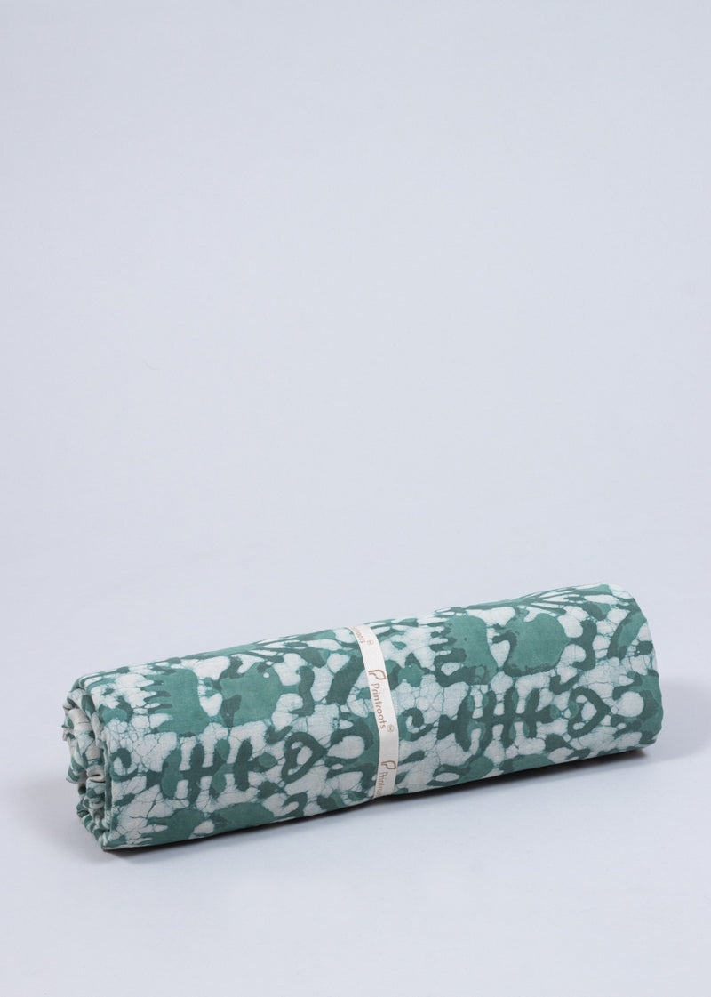 Dance of the wild  Muted Green Hand Block Printed Cotton Mulmul Fabric (2.00 Meter)