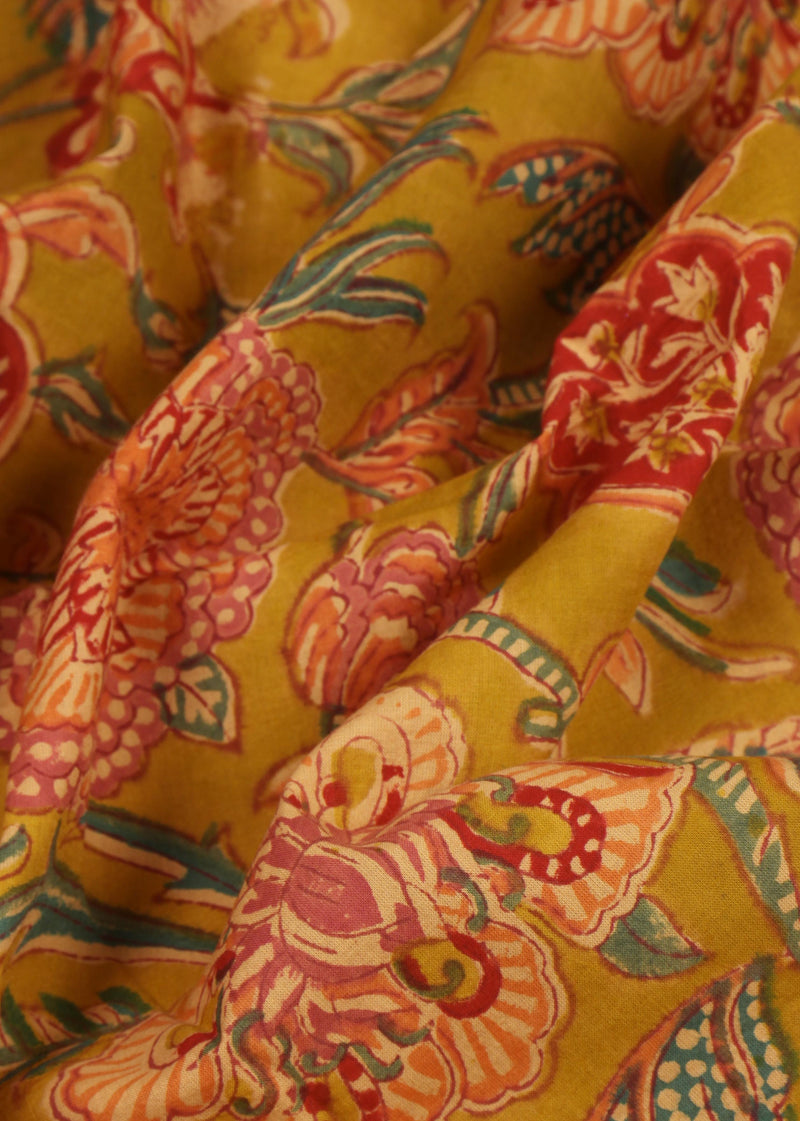 Autumn Ignition Cotton Mulmul Hand Block Printed Fabric