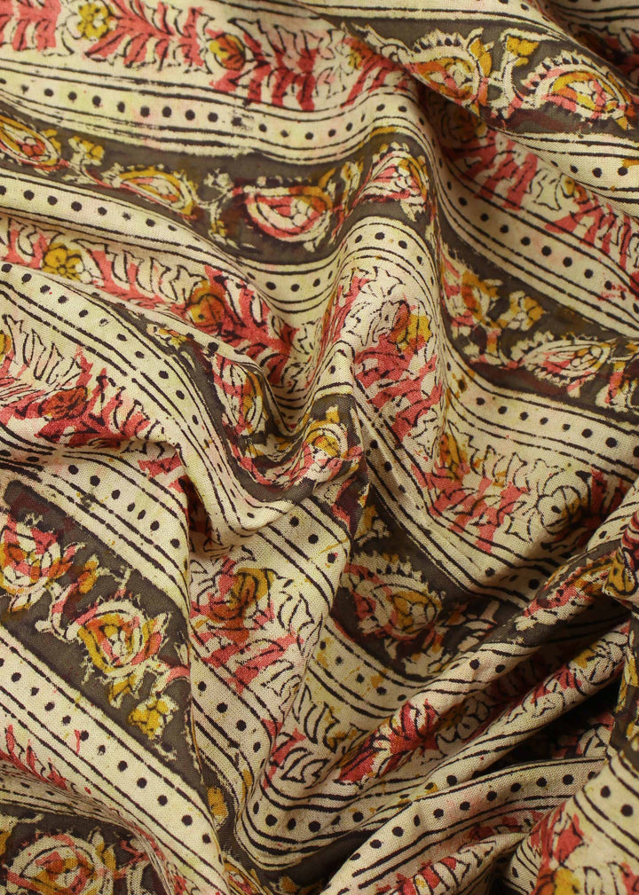 Walls of Eden Day Cotton Kalamkari Hand Block Printed Fabric