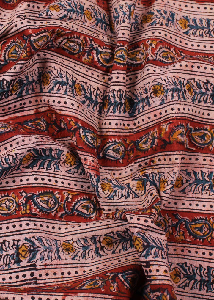 Walls of Eden Rust Cotton Kalamkari Hand Block Printed Fabric