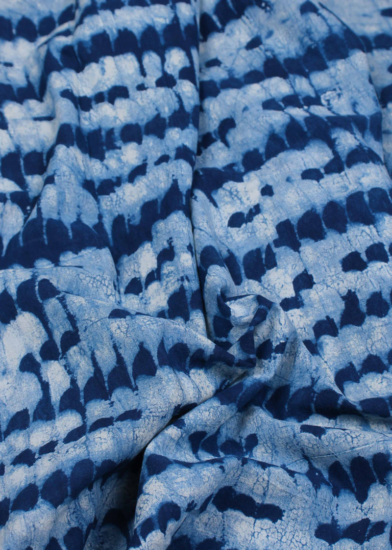 Feather Indigo Cotton Hand Block Printed Fabric (2.00 meter)