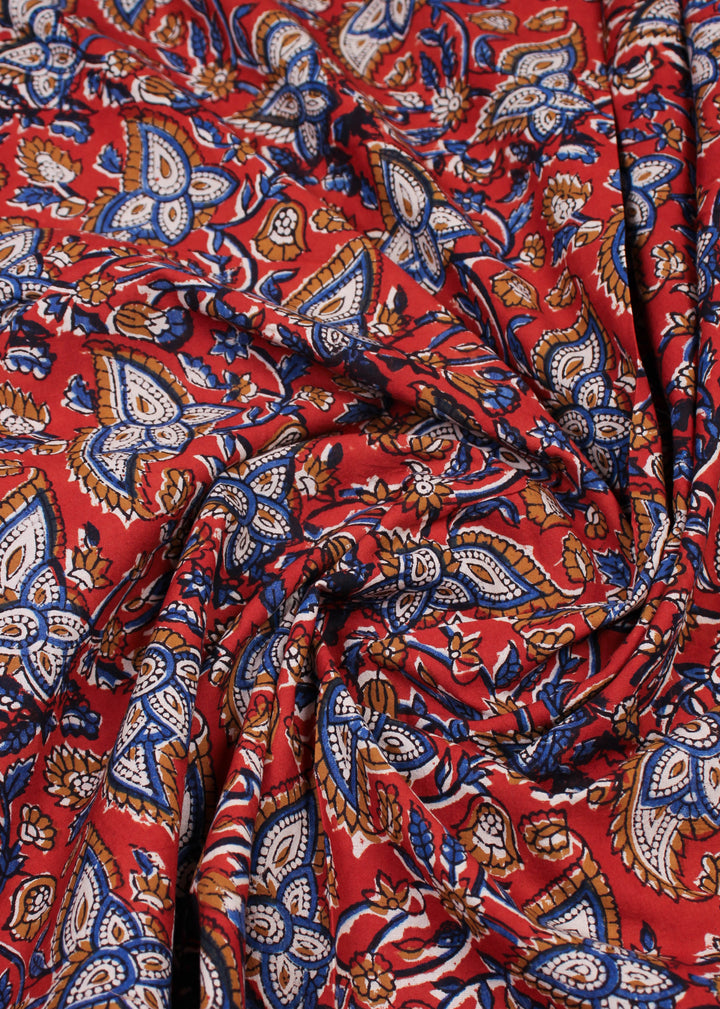 Monsoon Memories Red Cotton Hand Block Printed Fabric