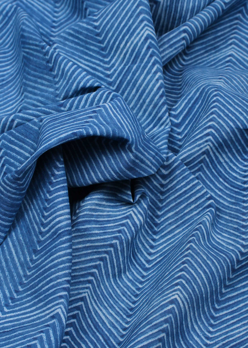 Ocean Lines Cotton Hand Block Printed Fabric (2.10 Meter)