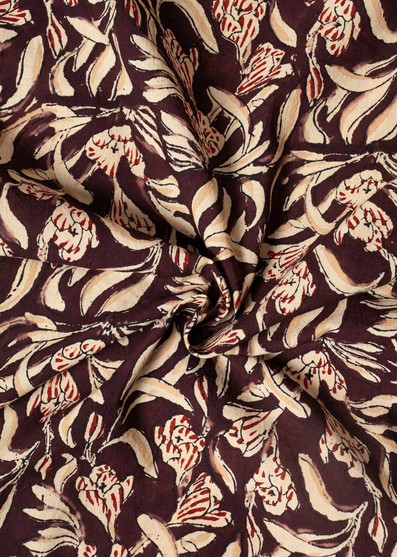 Flowy Maroon Cotton Hand Block Printed Fabric (1.00 Meter)