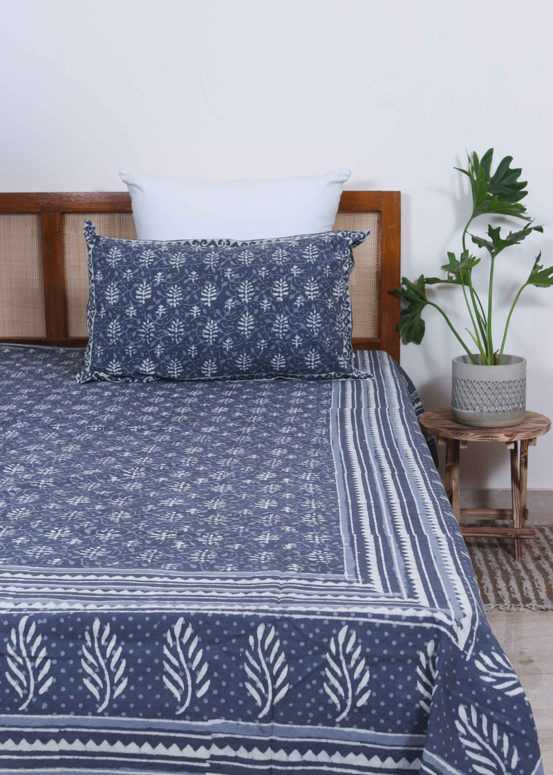 Blue Grey Of Dawn Cotton Hand Block Printed Bed Linens