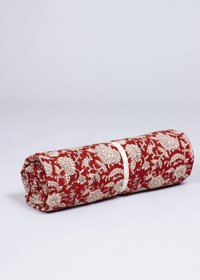 Chrysanthemum Carmine Cotton Hand Block Printed Fabric