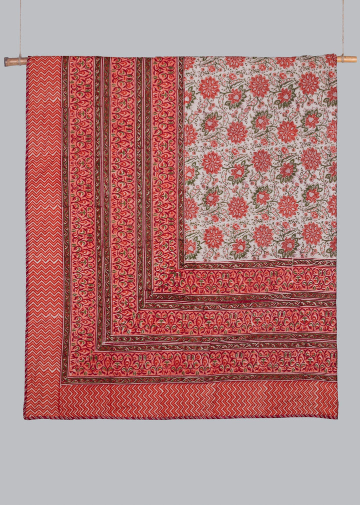 Geranium Red Hand Block Printed Reversible Cotton Dohar