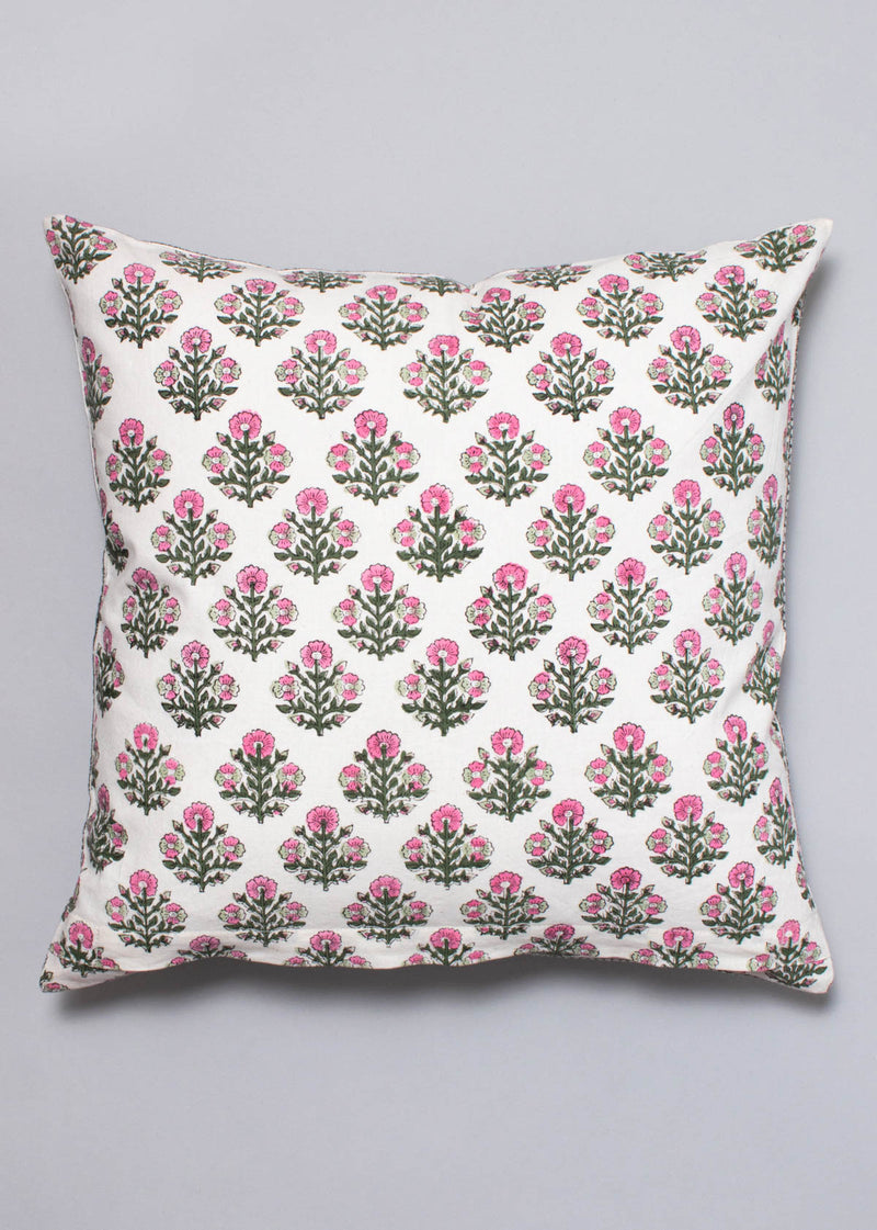 A Lush Pink Garden Hand Block Printed Cushion Cover