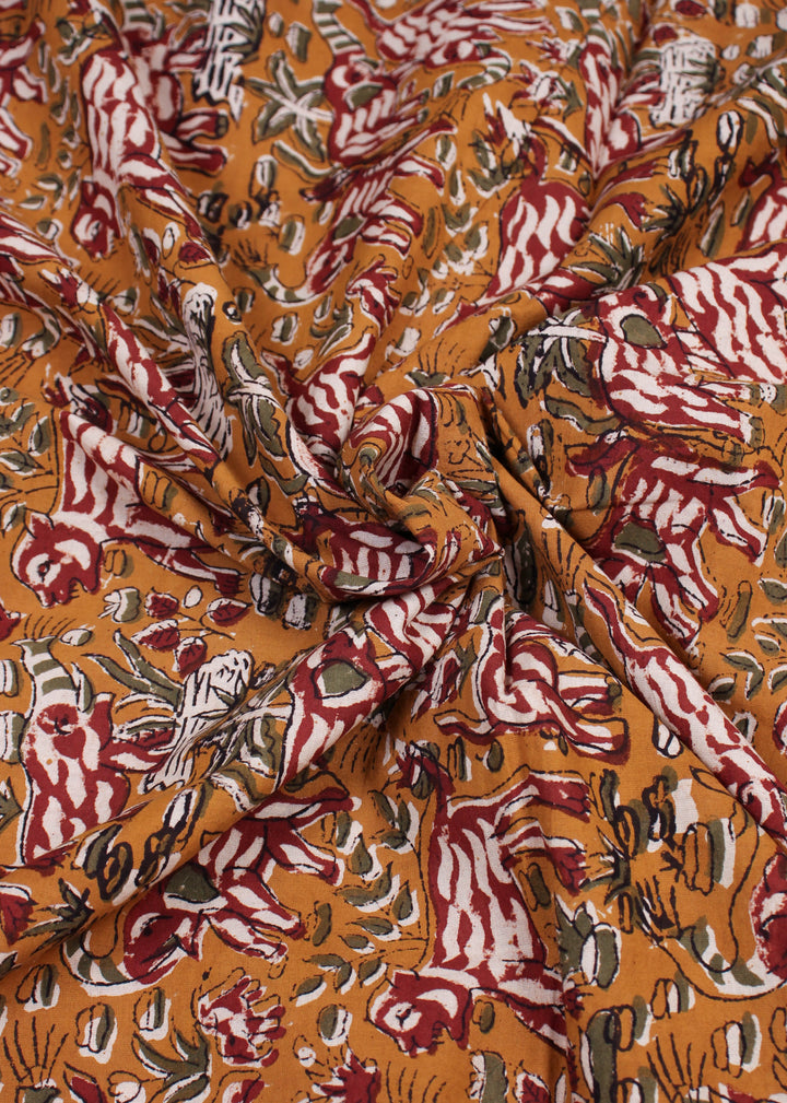 Grazing Dark Mustard Cotton Hand Block Printed Fabric