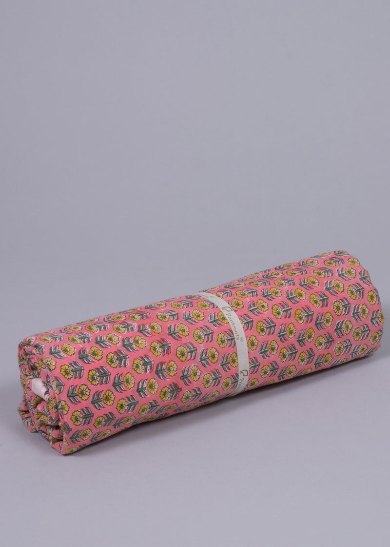 Spring Shower Coral Cotton Hand Block Printed Fabric