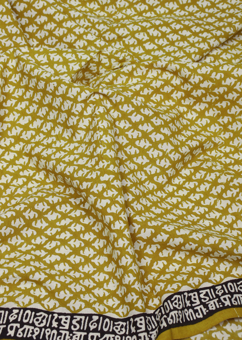 Willow Mustard Cotton Hand Block Printed Fabric (4.70 Meter)