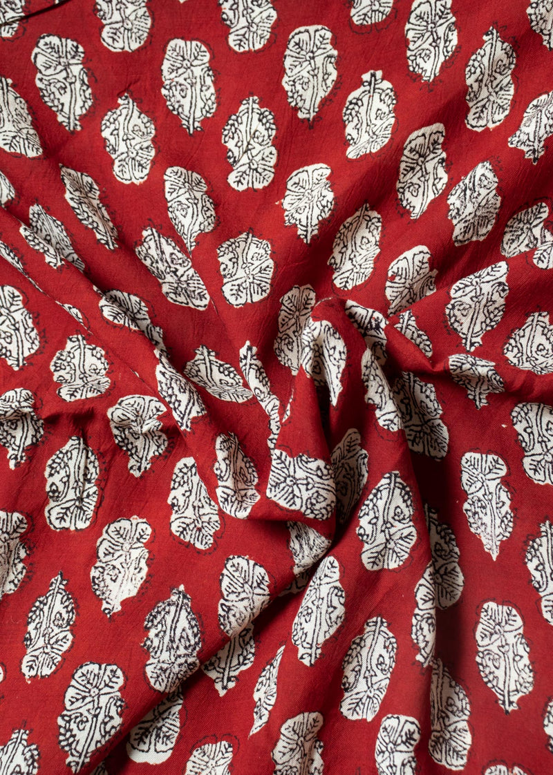 Jewels Red Muslin  Hand Block Printed Fabric