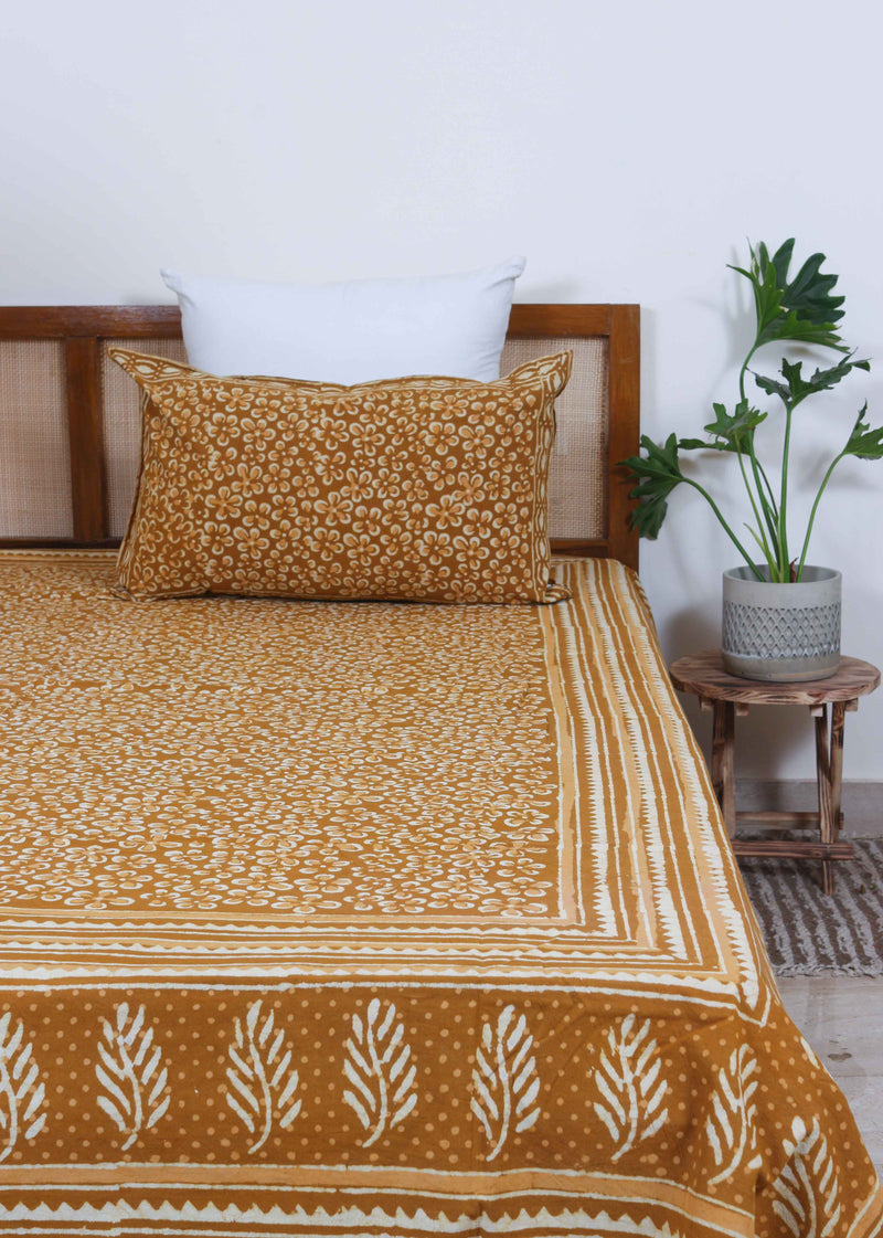Golden Hour Glows Amber Gold Cotton Hand Block Printed Bed Linens