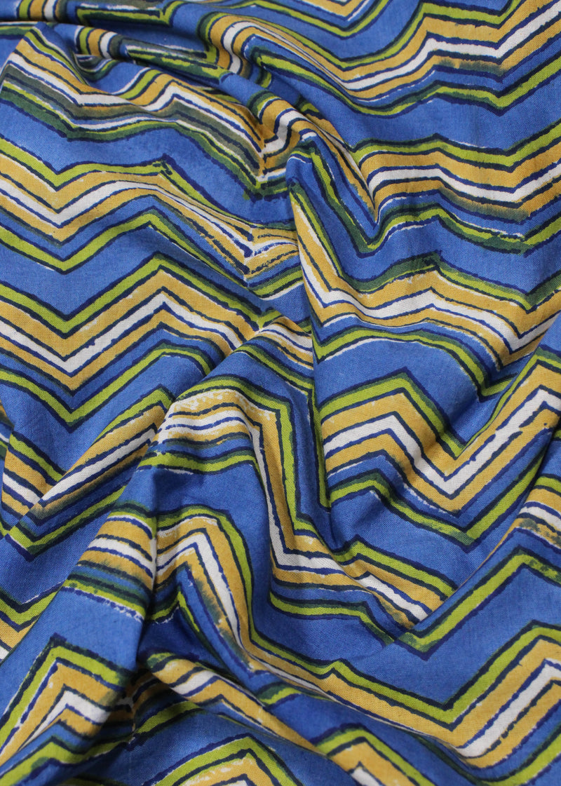 Winding Away Blue Cotton Hand Block Printed Fabric