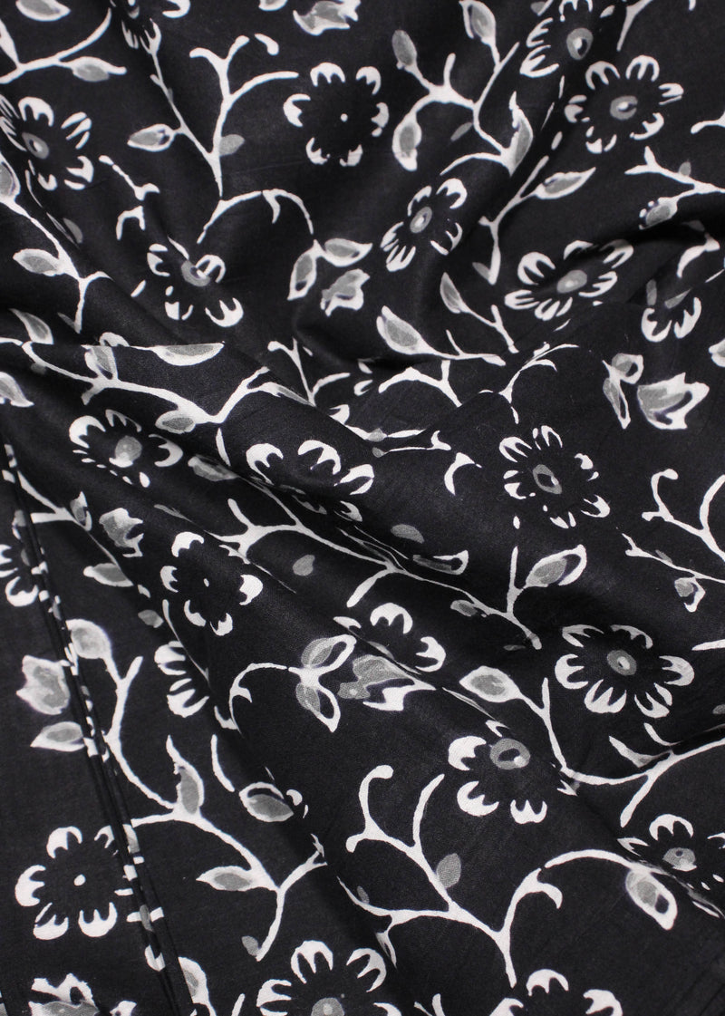A Swish of Winds Black Cotton Hand Block Printed Fabric