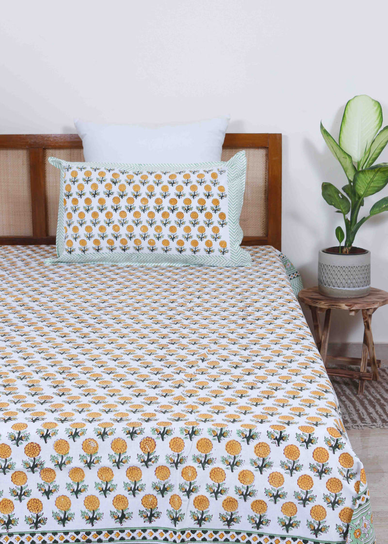 Merry Gold Day Cotton Hand Block Printed Bed Linens