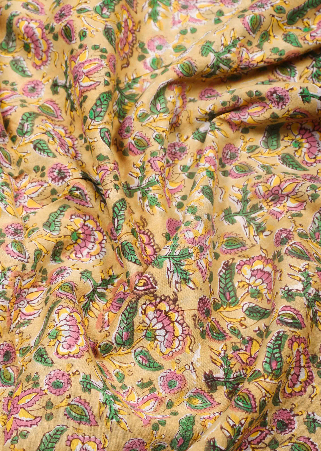 Golden Glow Cotton Mulmul Hand Block Printed Fabric