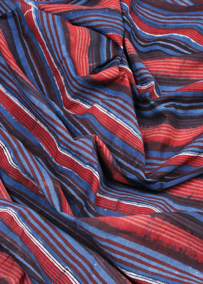 Summerberry Waves Indigo Cotton Hand Block Printed Fabric