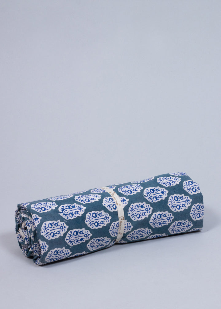 Rosebud Blue Cotton Hand Block Printed Fabric