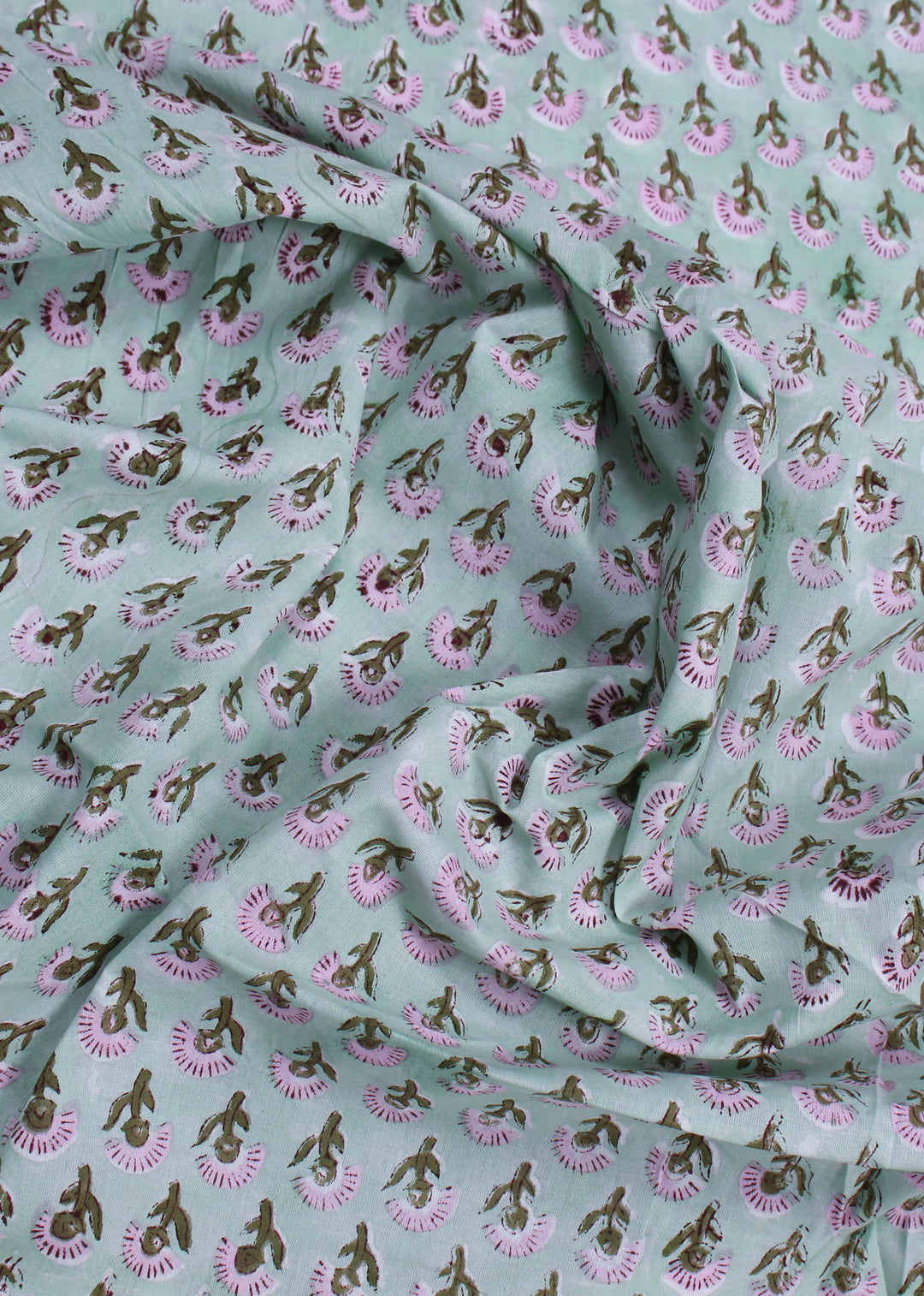 Monsoon Mint  Cotton Hand Block Printed Fabric