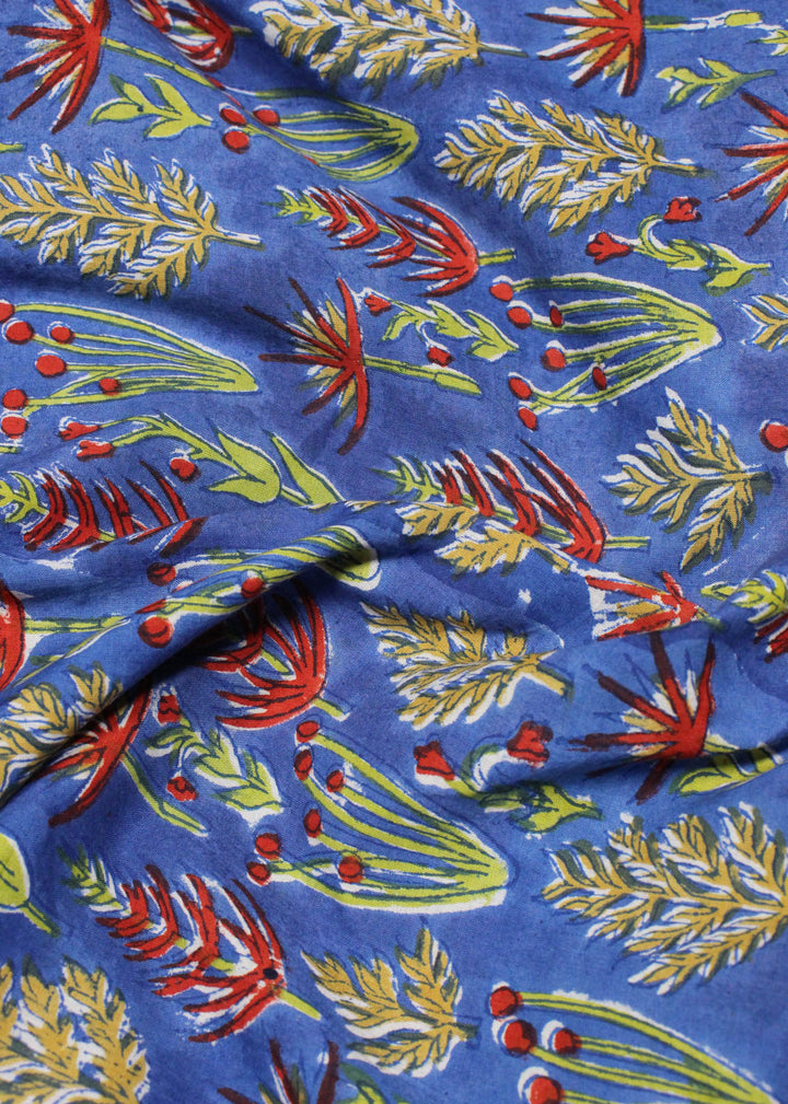 Savanna Blues Cotton Hand Block Printed Fabric