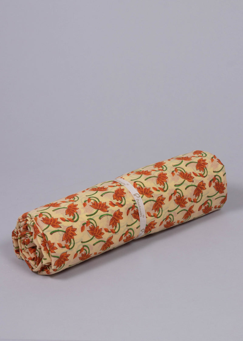 Springtide Tangerine Hand Block Printed Cotton Fabric (1.00 Meter)
