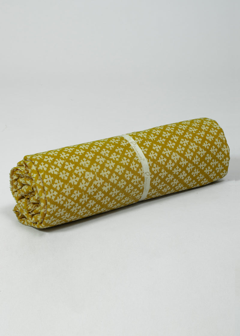 Willow Mustard Cotton Hand Block Printed Fabric