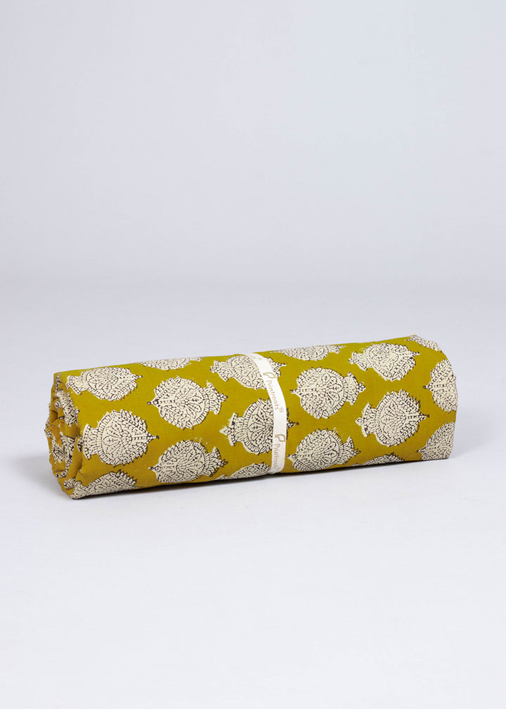 "   Caroline Mustard Cotton Hand Block Printed Fabric "