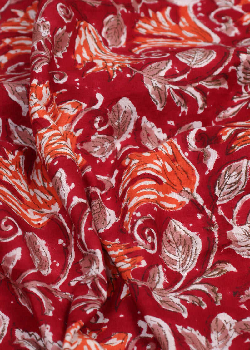 Crimson Romance Cotton Hand Block Printed Fabric