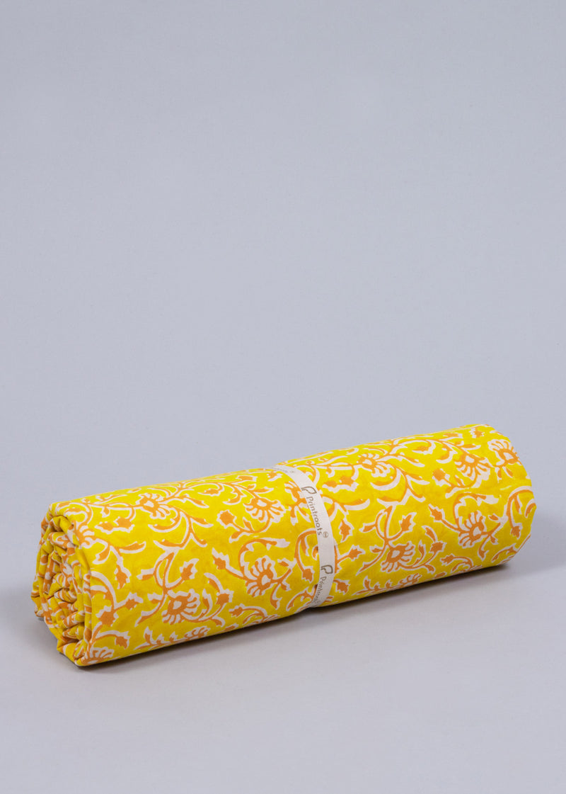 Meadow Yellow Cotton Hand Block Printed Fabric 2.00 Meter)